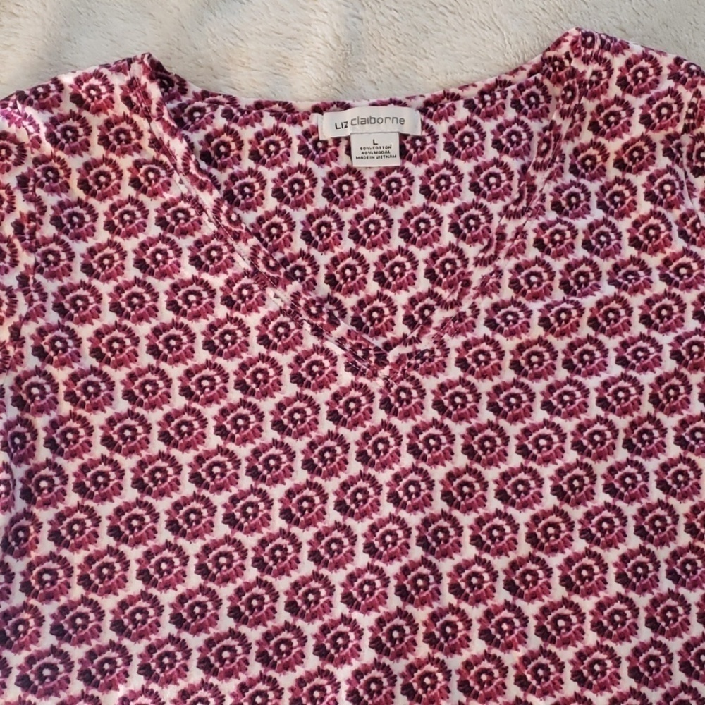 Liz Claiborne Purple & White Cotton Top - Picture 3 of 8